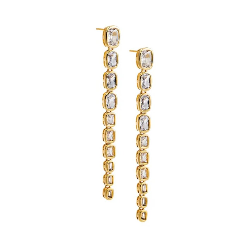 By Adina Eden CZ Bezel Baguette Graduated Drop Stud Earring